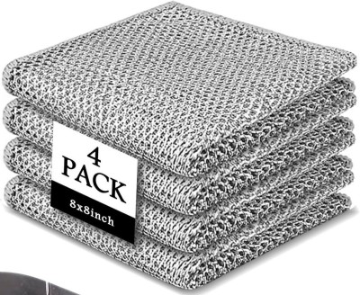 dust n shine Pack of 4 Dishwashing Cloth / Stainless Steel Scrub Ccx4.10 Scrub Pad(Regular)