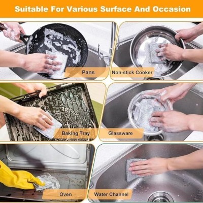 JANVI Pack of 3 Dishwashing Scrub Pad/ Steel Wire Cleaning Cloth CCx3.333 Wet and Dry Microfiber, Stainless Steel Cleaning Cloth