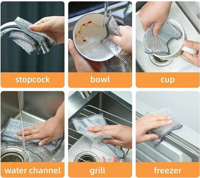 Ashopper Village Pack of 5 Dishwashing Scrub Pad/ Steel Wire Cleaning Cloth CCx5.285 Wet and Dry Microfiber, Stainless Steel Cleaning Cloth