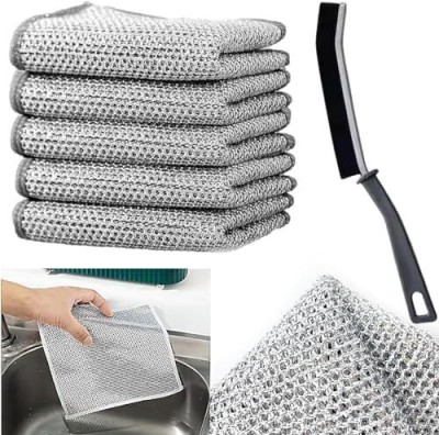 dust n shine Two Layer Non-Scratch Wire Dishcloth &1pic Gaps Cleaning Brush Scrub Pad, Stainless Steel Scrub(Regular, Pack of 6)