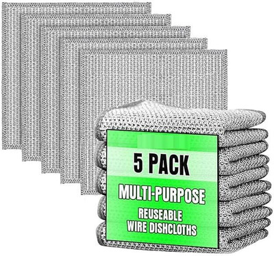 RadhaTex Pack of 5 Multifunctional Reusable Steel Wire Dishwashing Scrub Pad CCx5.893 Stainless Steel Scrub(Medium)