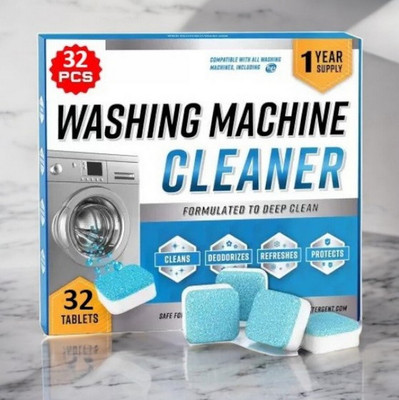 DrumFresh 32Pcs High Quality Washing Machine Monthly Use Cleaner Detergent Powder (Lemon)(32 g)