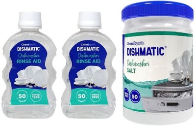 Dishmatic Dishwasher Salt Powder & Rinse Aid Combo Pack for Sparkling Dishes[500 ml*1 KG] Dishwashing Detergent(1.5 kg)