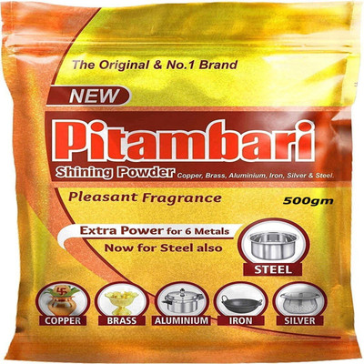 Kemiv Pitambari Shining Powder for 6 Metals Cleaner – Brass, Copper, Silver Pack of 1 Dishwashing Detergent(500 g)