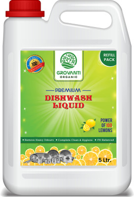GROVANTI ORGANIC Dish Cleaning Gel 2x More Shine (Lemon) Dishwashing Detergent(5 L)