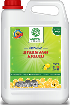 GROVANTI ORGANIC Dish Cleaning Gel 2x More Shine (Lemon) Dishwashing Detergent(5 L)
