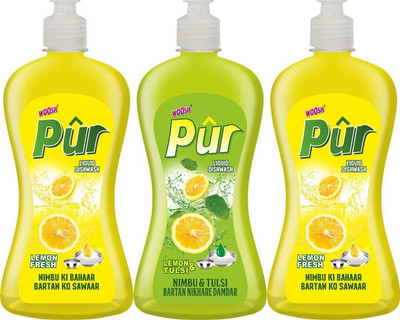 Woosh Pur Liquid Dish wash Lemon Fresh + Lemon Fresh + Lemon & Tulsi Pack of 3 Dishwashing Detergent(500 ml)