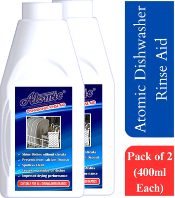 ATOMIC Dishwasher Rinse Aid Pack of Two 400 ML each Dishwashing Detergent(800 ml)
