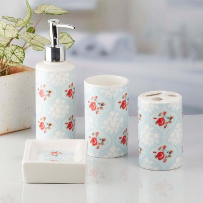 Kookee Ceramic Bathroom Accessories Set of 4 Bath Set with Soap Dispenser Ceramic Bathroom Set(Pack of 4)