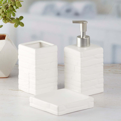 Kookee Ceramic Bathroom Accessories Set of 3 Bath Set with Soap Dispenser (9869) Ceramic Bathroom Set(Pack of 3)