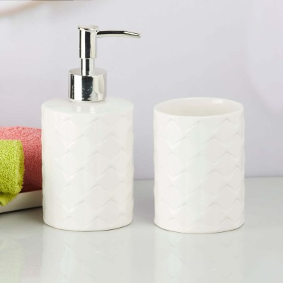 Kookee Ceramic Bathroom Accessories Set of 4 Bath Set with Soap Dispenser Ceramic Bathroom Set(Pack of 2)