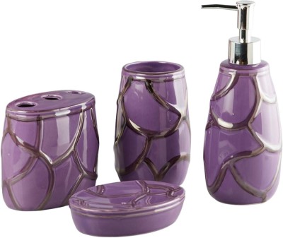 KidsCity.In Ceramic Bathroom Accessories Set of 4 Bath Set with Soap Dispenser (10259) Ceramic Bathroom Set(Pack of 1)