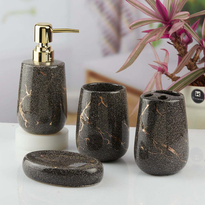 Kookee Ceramic Bathroom Set of 4 with Soap Dispenser Ceramic Bathroom Set(Pack of 1)