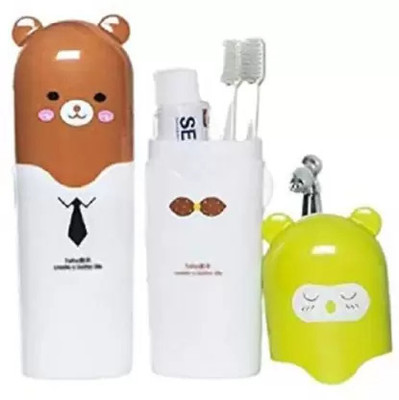 TREZILA Cute Cartoon Children Bath Protect Toothbrush Box & Portable Cover Travel box Plastic Bathroom Set(Pack of 2)