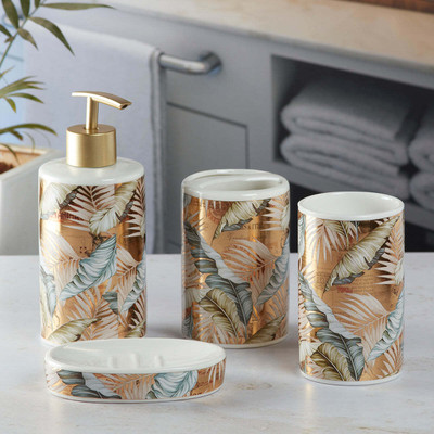 Kookee Ceramic Bathroom Accessories Set of 4 Bath Set with Soap Dispenser Ceramic Bathroom Set(Pack of 4)