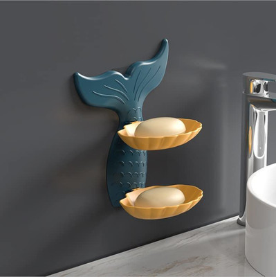HAPANI HOUSE Fish Shape Double Layer Mermaid Soap Tray Dish Case Holder(Multicolor)