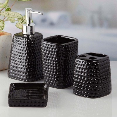 Kookee Ceramic Bathroom Accessories Set of 4 Bath Set with Soap Dispenser (8155) Ceramic Bathroom Set(Pack of 1)