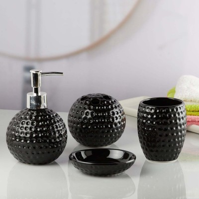 Kookee Ceramic Set of 4 Bath Set with Soap Dispenser Ceramic Bathroom Set(Pack of 1)