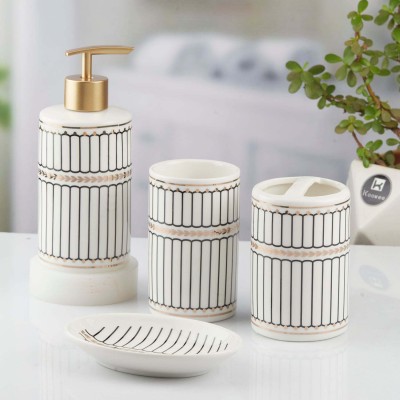 Kookee Ceramic Bathroom Accessories Set of 4 (5751) Ceramic Bathroom Set(Pack of 4)