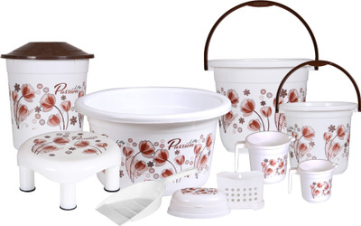 Goodwill Tech Classic Bath Set 18L Tub, 16L/5L Bucket, 11L Dustbin and pan, Patlo, 1.5L/1L Mug Plastic Bathroom Set(Pack of 10)