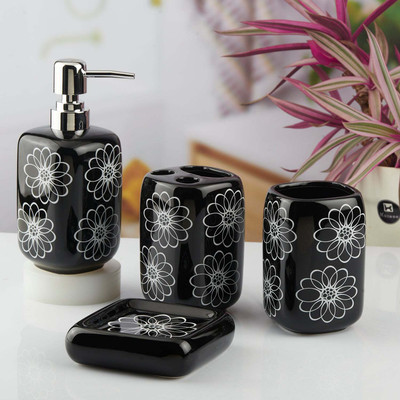 Kookee Ceramic Bathroom Set of 4 with Soap Dispenser Ceramic Bathroom Set(Pack of 1)