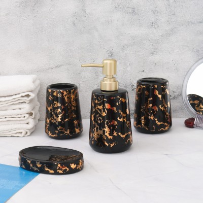 The Procure Store Golden Metalic Finish Ceramic Bathroom Set,black Ceramic Bathroom Set(Pack of 4)