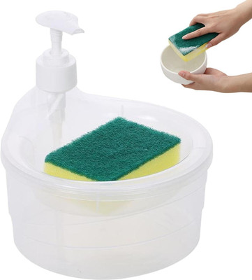 BoldFire Double Layer 2 in 1 Liquid soap Dispenser with Pump and Sponge 800 ml 550 ml Liquid, Soap, Shampoo, Gel, Sanitizer Stand Dispenser(White)