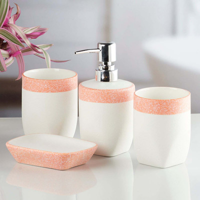 Kookee Ceramic Set of 4 Bath Set with Soap Dispenser Ceramic Bathroom Set(Pack of 1)
