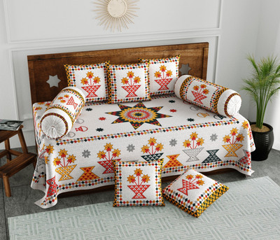 Blocks Of India Cotton Floral Diwan Set(Peach, Red, Orange)