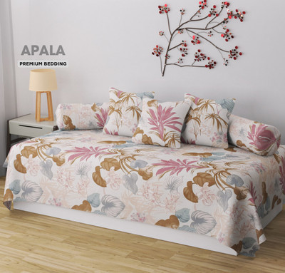 Apala Cotton Abstract Diwan Set(White, Multicolor)