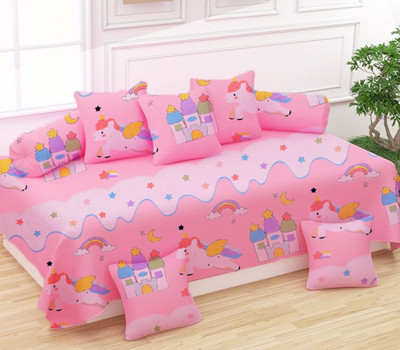 Filymore Polycotton Cartoon Diwan Set(Peach)