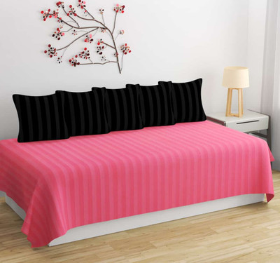 TURIYA Polycotton Striped Diwan Set(Pink)