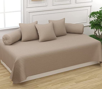 Trance Home Linen Cotton Striped Diwan Set(Black)