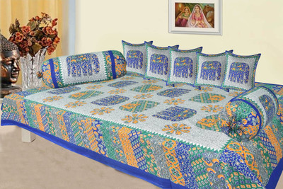 kamlesh Cotton Animal, Abstract Diwan Set(Blue)