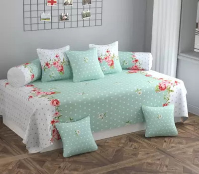 EXFAB Cotton Floral Diwan Set(Grey)