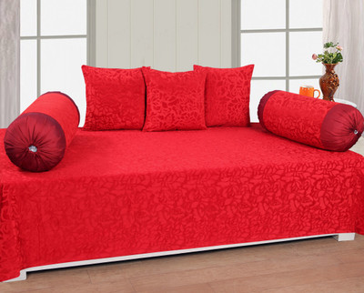 MHF Polyester Floral Diwan Set(Red)