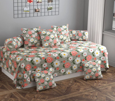 Amrange Polycotton Floral Diwan Set(Multicolor)
