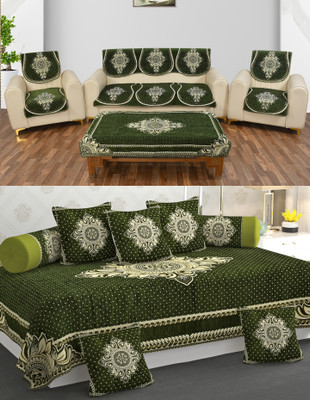 Multitex Chenille Abstract Diwan Set(Green)
