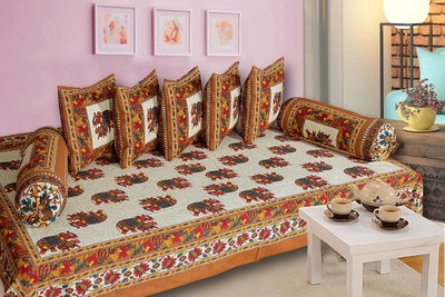 SkyKross Cotton Geometric Diwan Set(Multicolor)