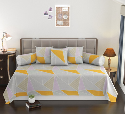 MANIQATEX Cotton Abstract Diwan Set(Yellow, Grey)