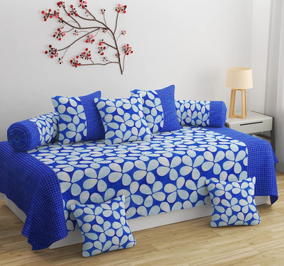 Garg Trading Comp Polycotton Floral Diwan Set(Blue)