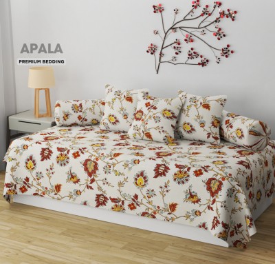 Apala Cotton Abstract Diwan Set(White, Brown)