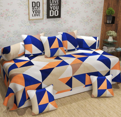 BEVI Polycotton Geometric Diwan Set(Multicolor)