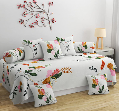Garg Trading Comp Polycotton Floral Diwan Set(White)