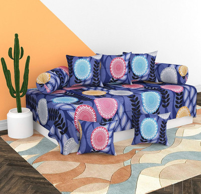 BEVI Cotton Geometric Diwan Set(Blue)