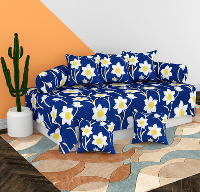BEVI Polycotton Floral Diwan Set(Blue)