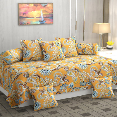 NCS Polycotton Floral Diwan Set(Yellow)