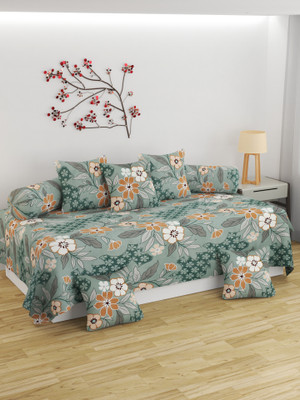 BROMWICK Cotton Floral Diwan Set(Green)