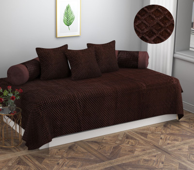 MHF Velvet Checkered Diwan Set(Brown)