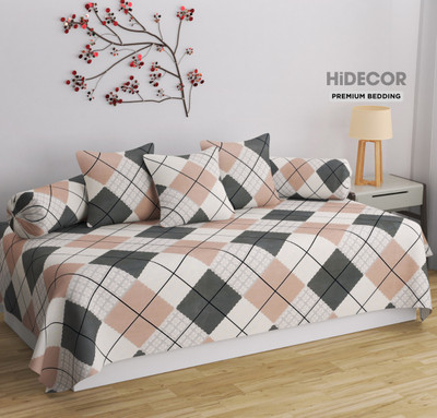 HIDECOR Cotton Abstract Diwan Set(Brown, Multicolor)